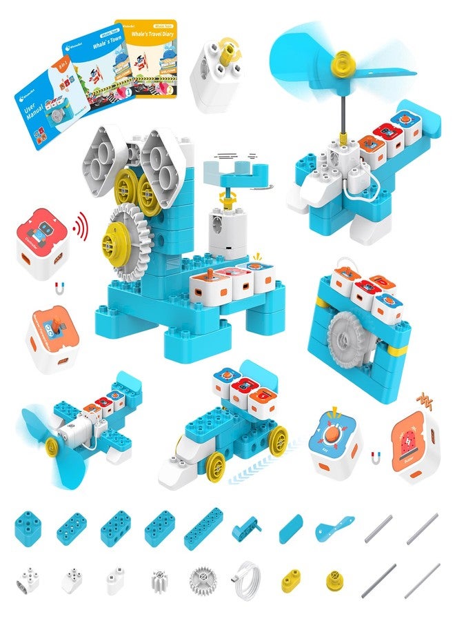 B07NF4Y599 لعبة WhalesBot A1 لتعليم البرمجة للأطفال، روبوت مكعبات البناء، لعبة STEM ممتعة مع وحدة تحكم مغناطيسية ومكعبات استشعار، برمجة بدون شاشة مع 3 كتيبات إرشادية للأطفال من 3 إلى 6 سنوات - Image 1